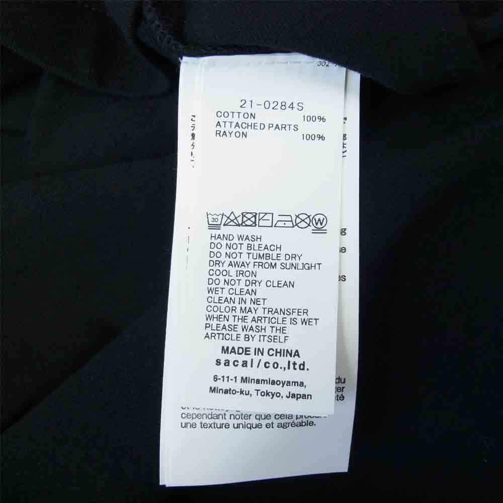 Sacai サカイ 21-0284S x KAWS カウズ Embroidery Long Sleeve T-Shirt エンブロイダリー ロングスリーブ 長袖 Tシャツ ブラック系 4【新古品】【未使用】【中古】