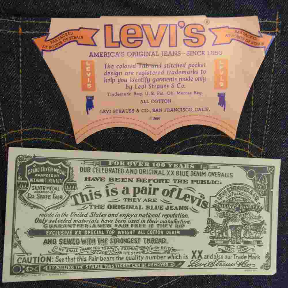 Levi's リーバイス デッドストック フラッシャー付 66~69年製 501 A-Type BIGE ボタン裏刻印4 赤耳セルビッチ 紙パッチ ウエストバンド裏上チェーンステッチ フロントボタン脇平行ステッチ 紺カンヌキ デニム パンツ インディゴブルー系 31【美品】【中古】