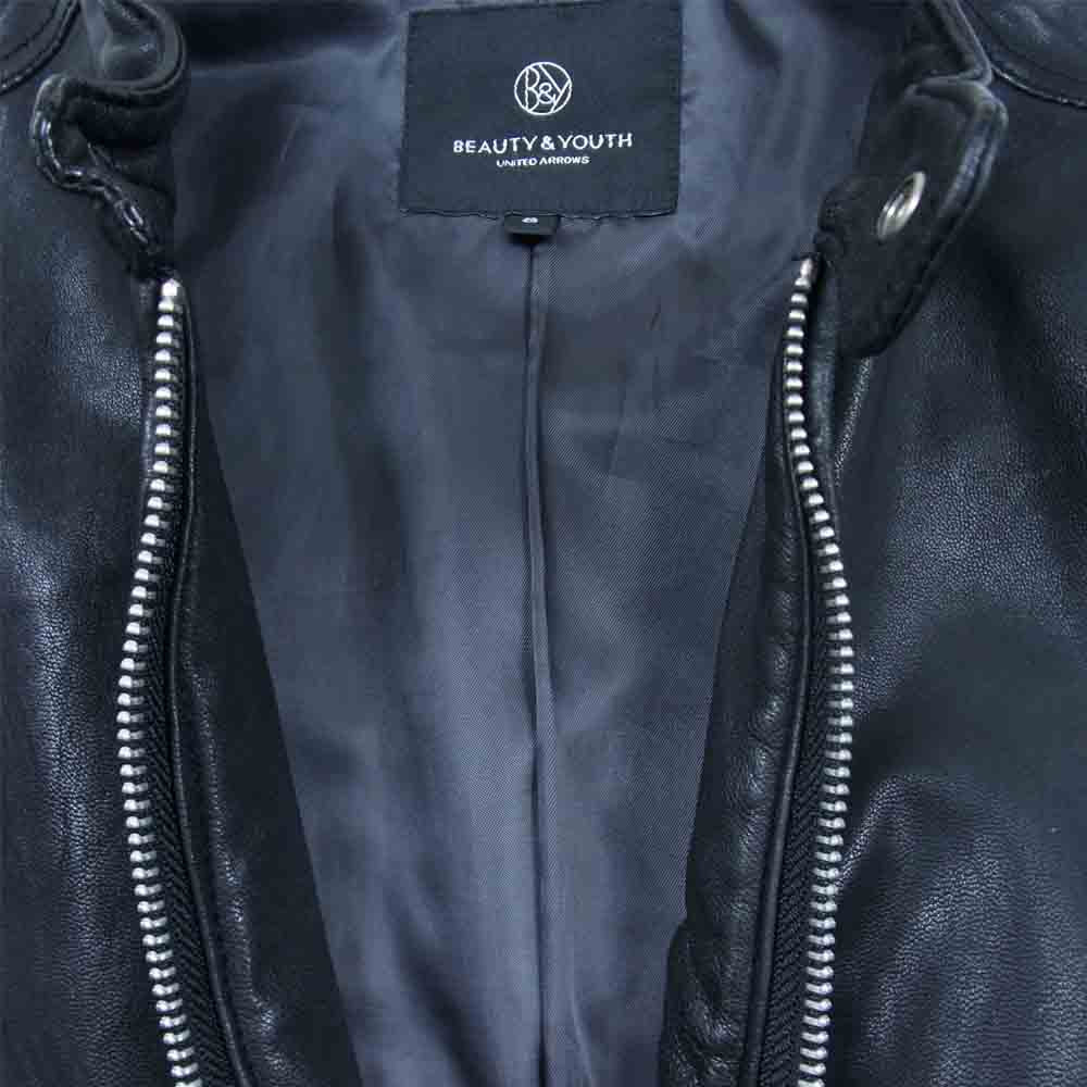 UNITED ARROWS ユナイテッドアローズ BEAUTY＆YOUTH ゴートスキン レザー シングル ライダース ジャケット ブラック系 S【中古】