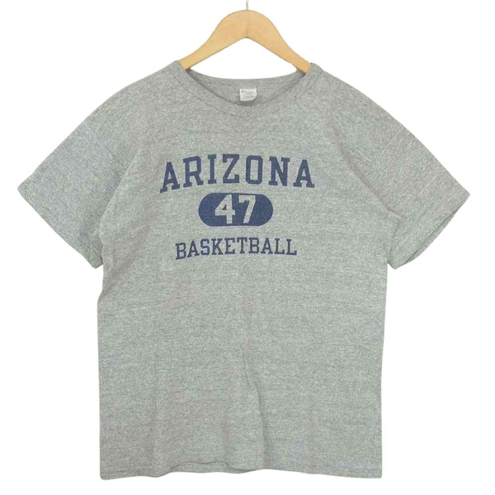Champion チャンピオン 80‘ｓ トリコタグ 染み込み プリント tシャツ 霜降り グレー グレー系 L【中古】