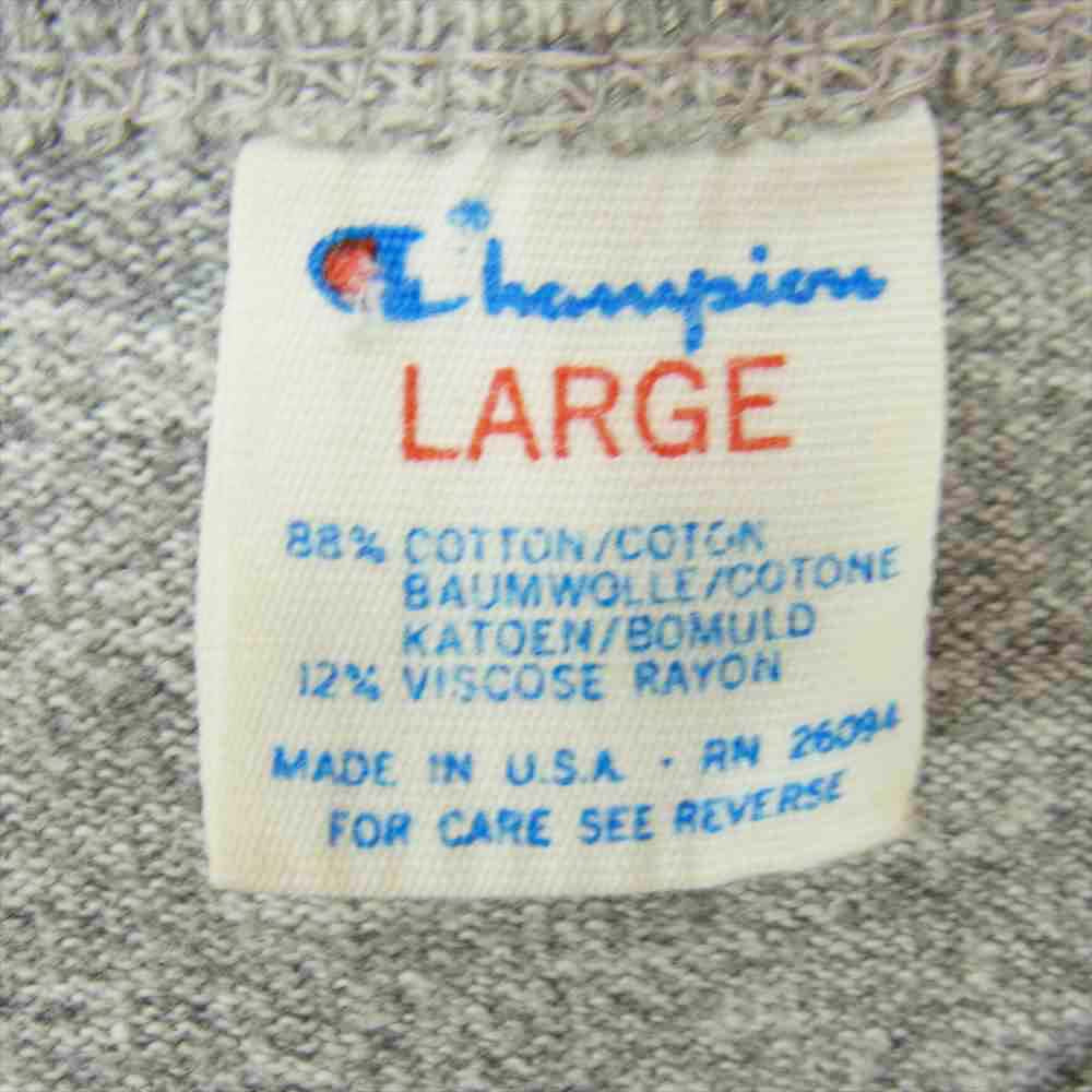 Champion チャンピオン 80‘ｓ トリコタグ 染み込み プリント tシャツ 霜降り グレー グレー系 L【中古】