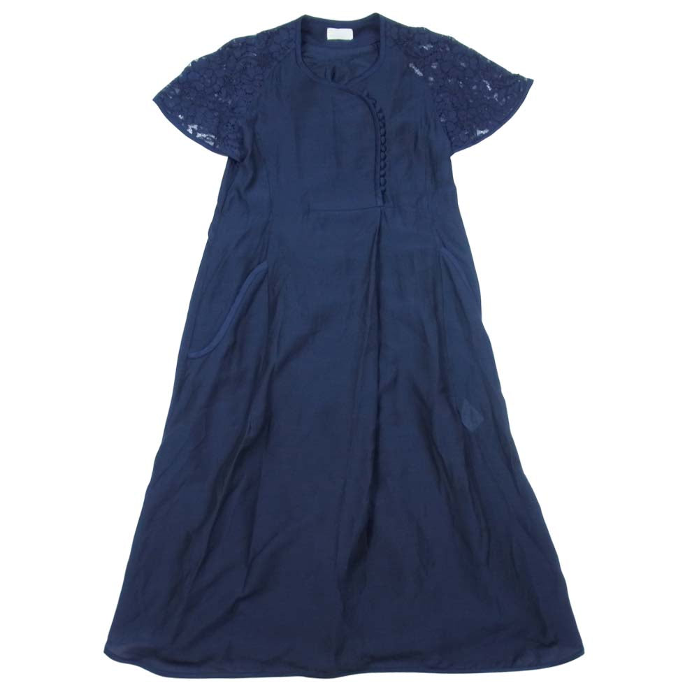 マメ MM15SS DR042 マメクロゴウチ Mame Kurogouchi レース切替 半袖ワンピース ネイビー系 1【中古】