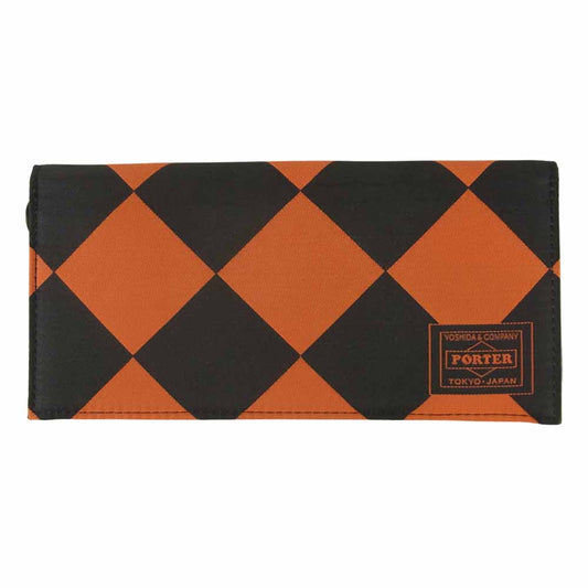 PORTER ポーター GHILLIE WALLET ダイヤシェイプ ロングウォレット 長財布 ブラック系 オレンジ系【美品】【中古】