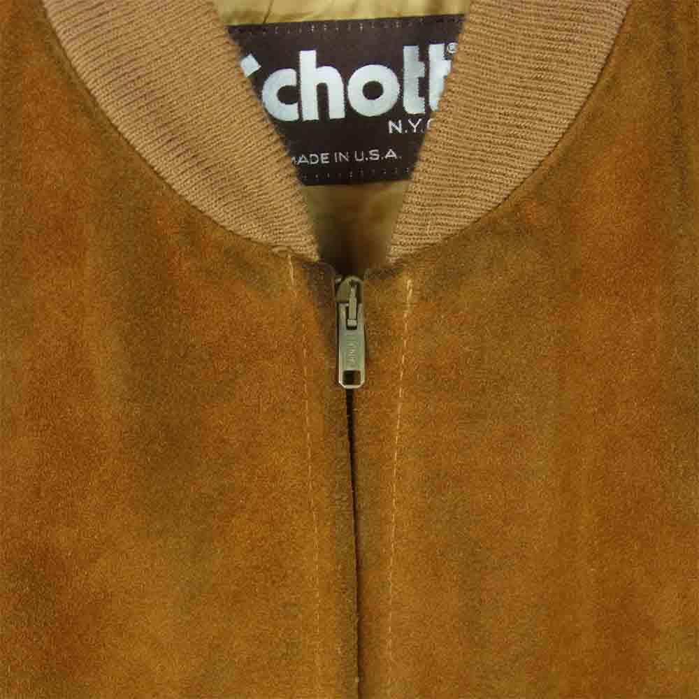 schott ショット 茶タグ スエード レザー ブルゾン ジャケット アメリカ製 ブラウン系 40【中古】
