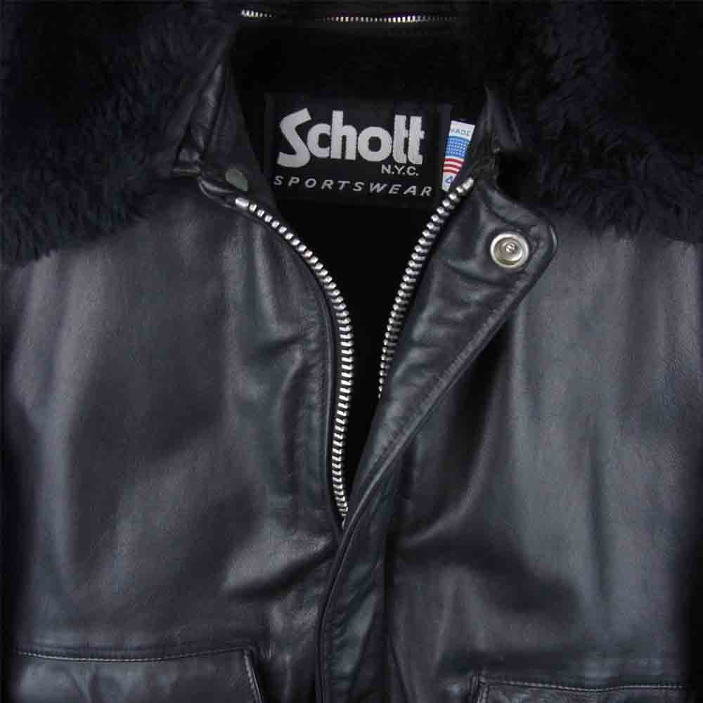 schott ショット 184SM SPORTSWEAR 襟ボア レザー ジャケット ブラック