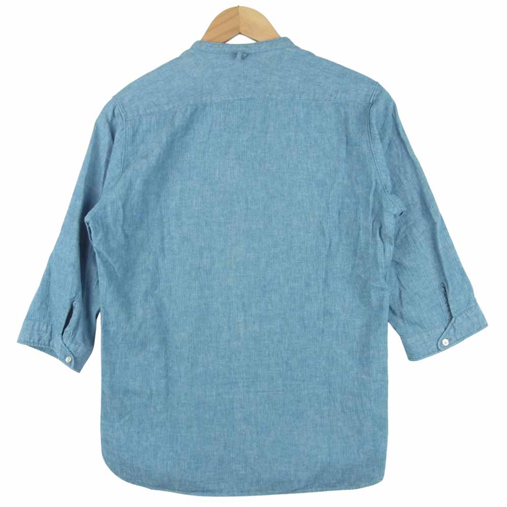 ORGUEIL オルゲイユ OR-5049 Linen Shirt バンドカラー リネン コットン 6分袖 シャツ インディゴブルー系 36【中古】