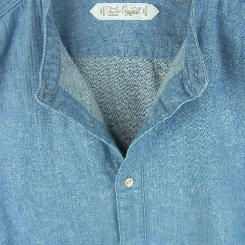 ORGUEIL オルゲイユ OR-5049 Linen Shirt バンドカラー リネン コットン 6分袖 シャツ インディゴブルー系 36【中古】