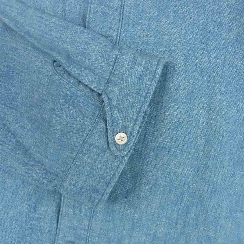 ORGUEIL オルゲイユ OR-5049 Linen Shirt バンドカラー リネン コットン 6分袖 シャツ インディゴブルー系 36【中古】