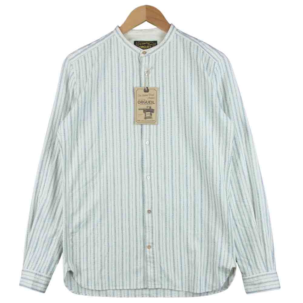 ORGUEIL オルゲイユ OR-5016C Band Collar Shirt バンドカラー ストライプ 長袖 シャツ オフホワイト系 38【中古】