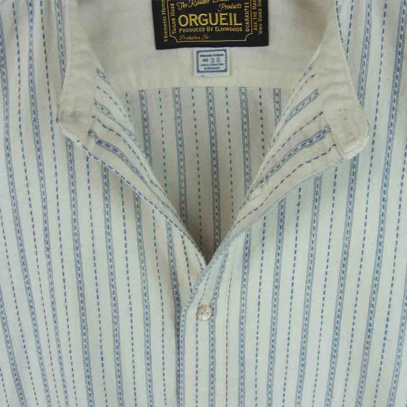 ORGUEIL オルゲイユ OR-5016C Band Collar Shirt バンドカラー ストライプ 長袖 シャツ オフホワイト系 38【中古】