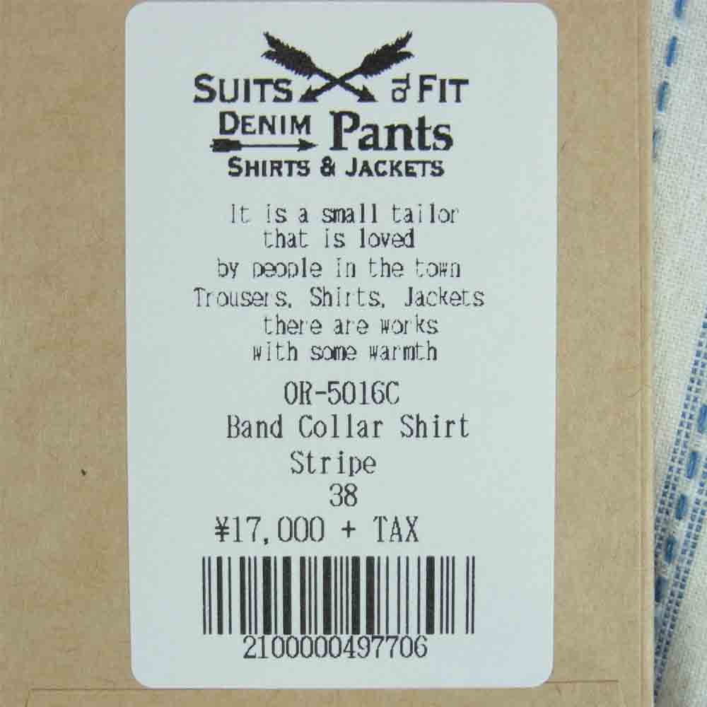 ORGUEIL オルゲイユ OR-5016C Band Collar Shirt バンドカラー ストライプ 長袖 シャツ オフホワイト系 38【中古】