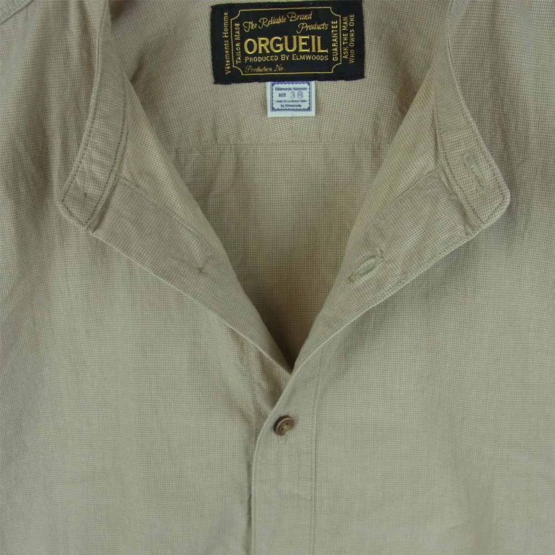 ORGUEIL オルゲイユ OR-5016E Band Collar Shirt バンドカラー 長袖 シャツ ベージュ系 38【中古】