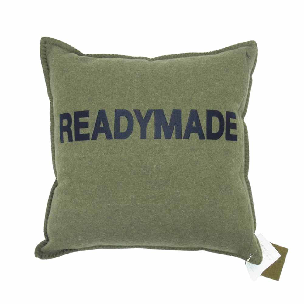READY MADE レディメイド RE-WO-OR-00-00-81 CUSHION ヴィンテージ アーミーブランケット ロゴ クッション カーキ系【極上美品】【中古】