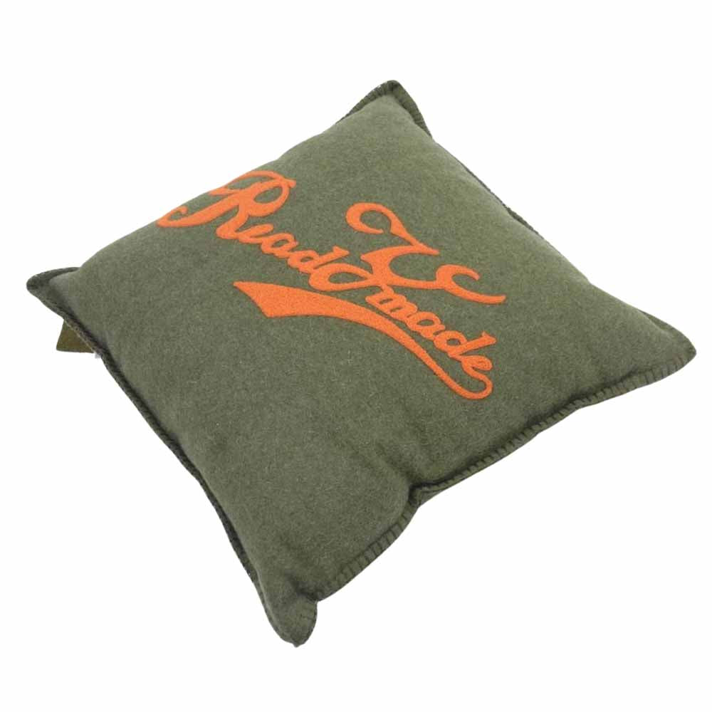 READY MADE レディメイド RE-WO-OR-00-00-81 CUSHION ヴィンテージ アーミーブランケット ロゴ クッション カーキ系【極上美品】【中古】