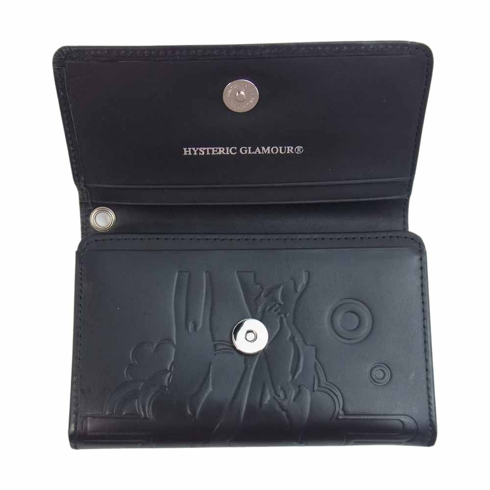 HYSTERIC GLAMOUR ヒステリックグラマー KEEP YOURSELF ALIVE レザー 二つ折り 財布 ブラック系【中古】