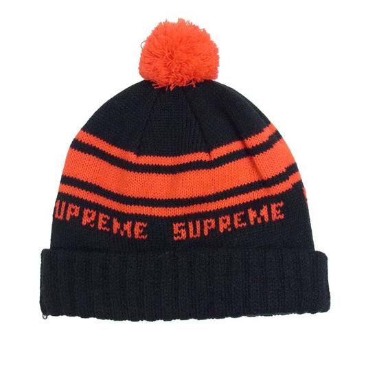 Supreme シュプリーム 18AW Classic Stripe Beanie クラシック ストライプ ロゴ ニットキャップ ビーニー ブラック系【中古】
