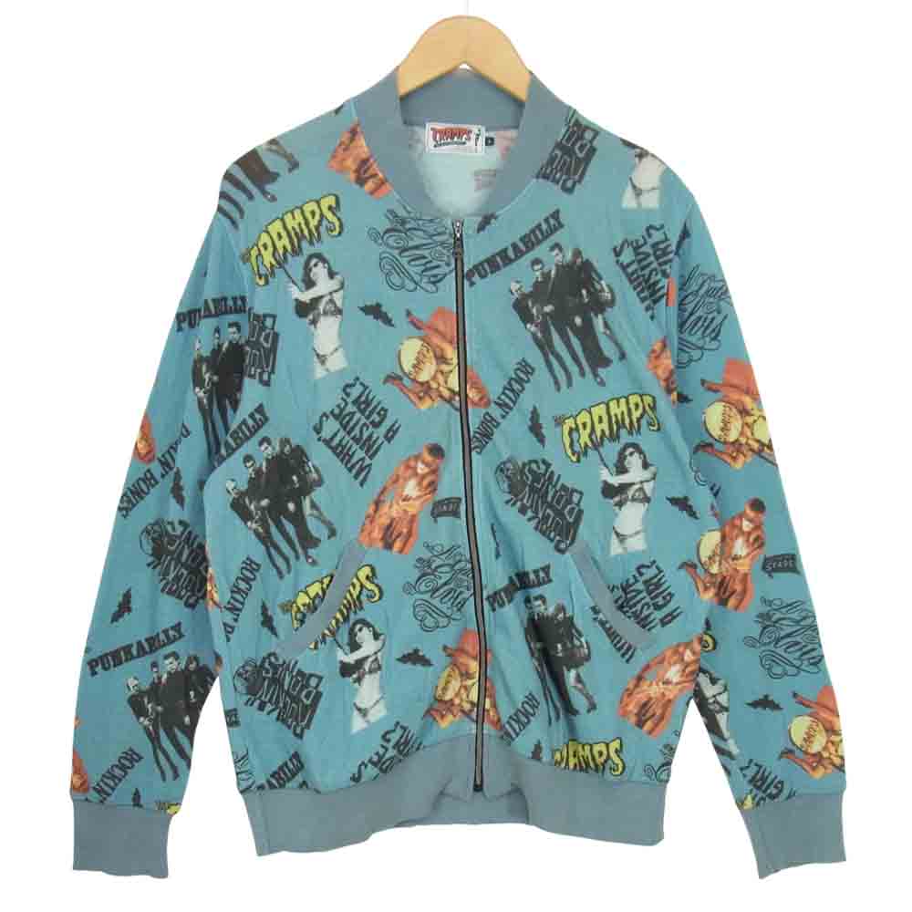 HYSTERIC GLAMOUR ヒステリックグラマー 0252ND03 THE CRAMPS クランプス 総柄 ニット カーディガン ブルー系 L【中古】