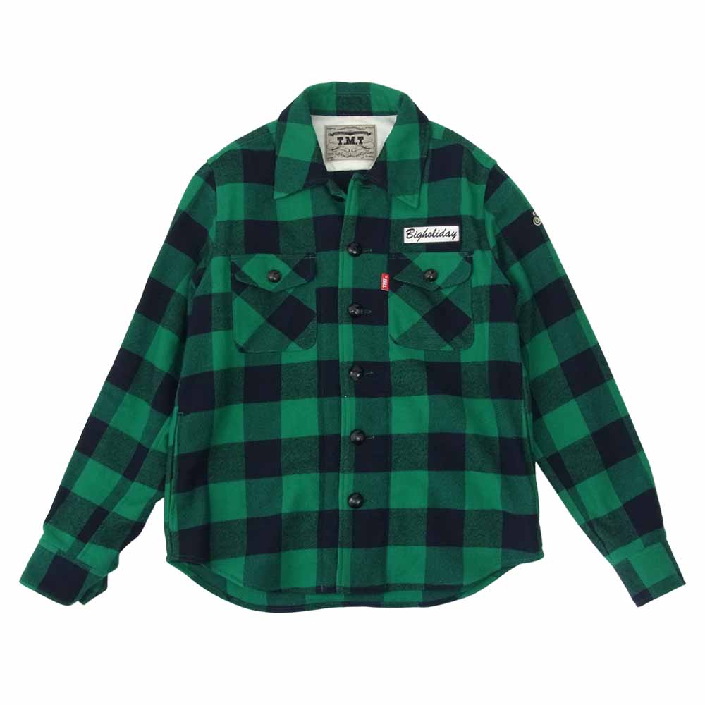 TMT ティーエムティー TSH-F18IN02 WAPPEN COTTON-WOOL BUFFALO CHECK SHIRTS ワッペン コットン ウール バッファロー チェック シャツ グリーン系 S【中古】