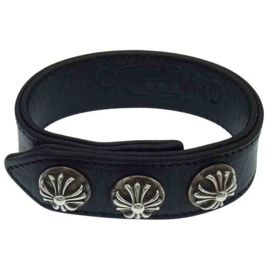 CHROME HEARTS クロムハーツ（原本無） 3BTN 2SNP 3ボタン 2スナップ レザー ブレスレット ブラック系【中古】