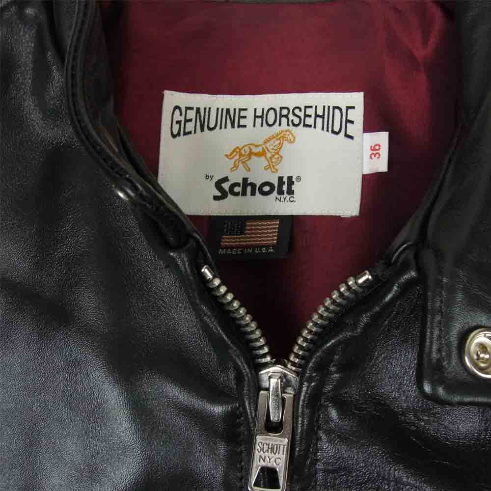 schott ショット 641XXH USA製 HORSE HIDE RIDERS ホース ハイド レザー シングル ライダース ブラック系 36【中古】