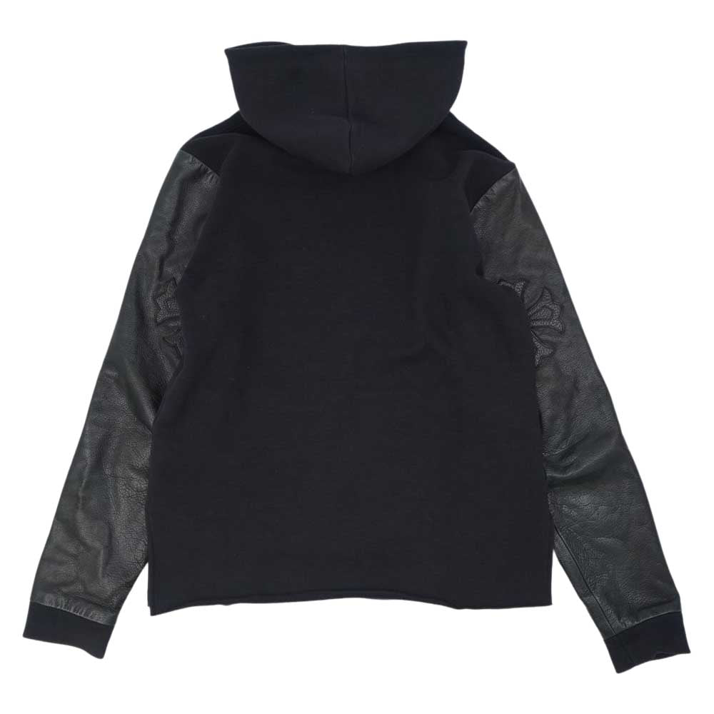 CHROME HEARTS クロムハーツ（原本無） SLIT HD PLVR CH クロスパッチ レザー切替 サイドスリット プルオーバー パーカー ブラック系 M【中古】