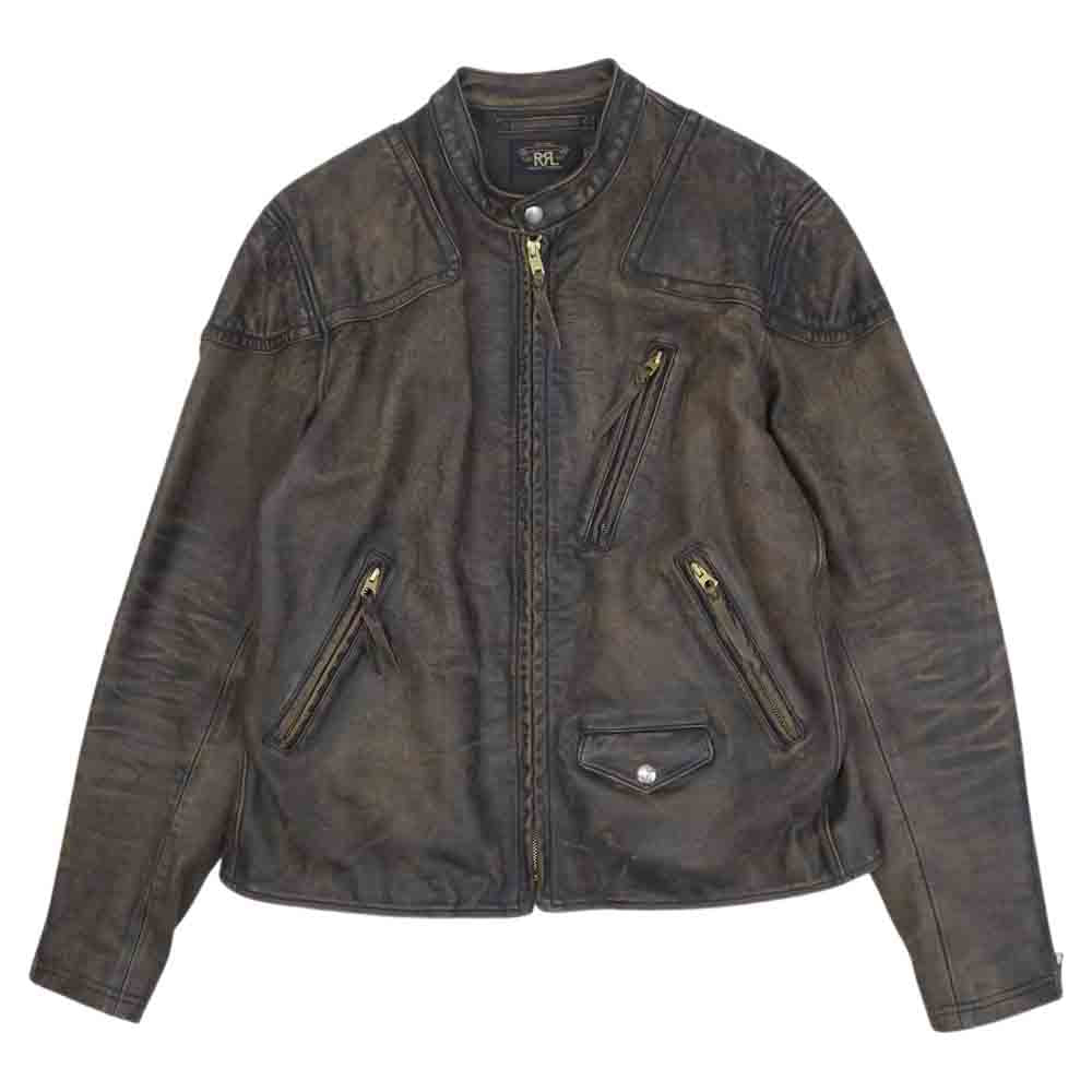 RRL ダブルアールエル MNRROTW16020032001 国内正規品 スリム フィット レザー モト ジャケット ヴィンテージ加工 シングルライダース ダークブラウン系 ブラック系 M【中古】