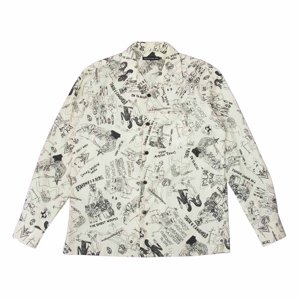 HYSTERIC GLAMOUR ヒステリックグラマー 06183AH02 THE GHOST WOLVES POLAR POWER 総柄 オープンカラー シャツ オフホワイト系 L【中古】