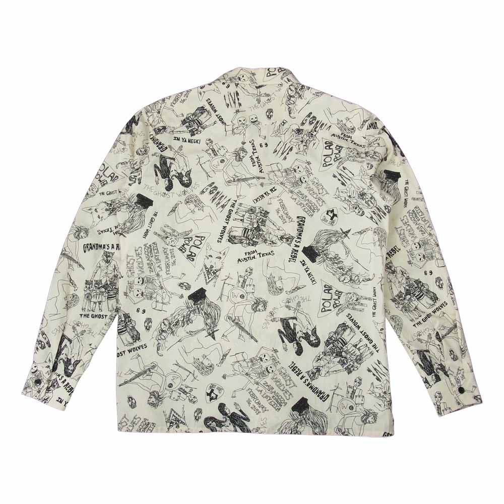HYSTERIC GLAMOUR ヒステリックグラマー 06183AH02 THE GHOST WOLVES POLAR POWER 総柄 オープンカラー シャツ オフホワイト系 L【中古】