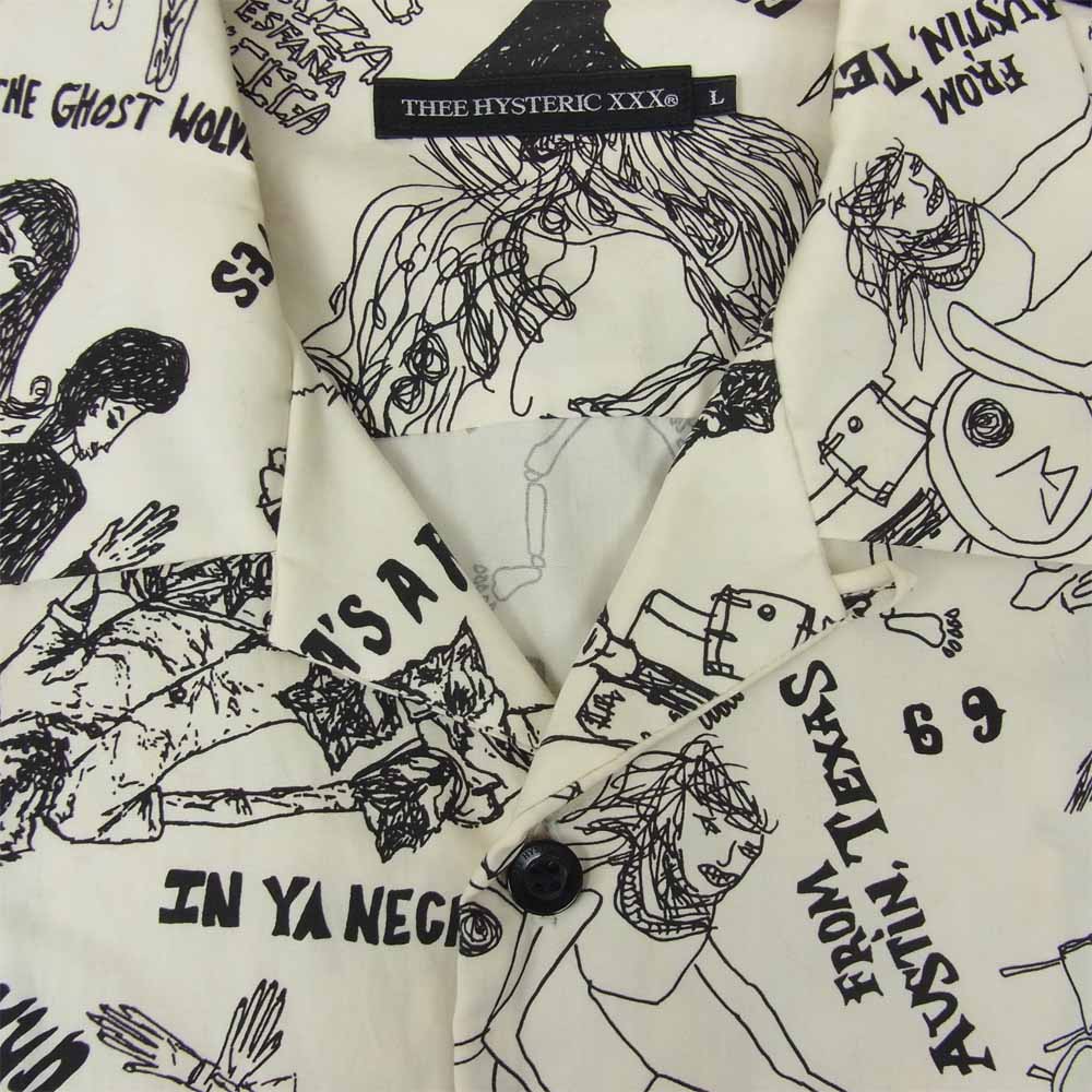 HYSTERIC GLAMOUR ヒステリックグラマー 06183AH02 THE GHOST WOLVES POLAR POWER 総柄 オープンカラー シャツ オフホワイト系 L【中古】