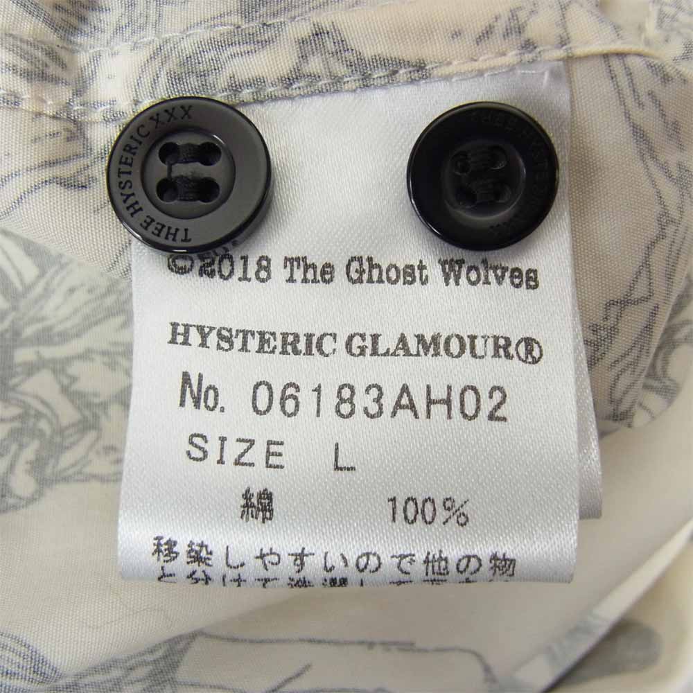 HYSTERIC GLAMOUR ヒステリックグラマー 06183AH02 THE GHOST WOLVES POLAR POWER 総柄 オープンカラー シャツ オフホワイト系 L【中古】