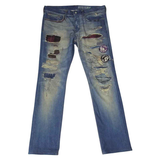 HYSTERIC GLAMOUR ヒステリックグラマー 18AW 02183AP14 60s REMAKE DENIM 転写プリント スリム ストレート パンツ インディゴブルー系 M【中古】
