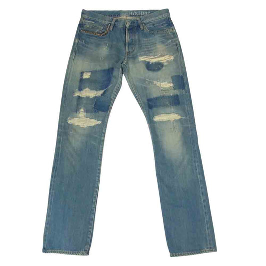 HYSTERIC GLAMOUR ヒステリックグラマー 0253AP07 POR加工 ダメージ リペア デニム ストレート パンツ インディゴブルー系 31【中古】