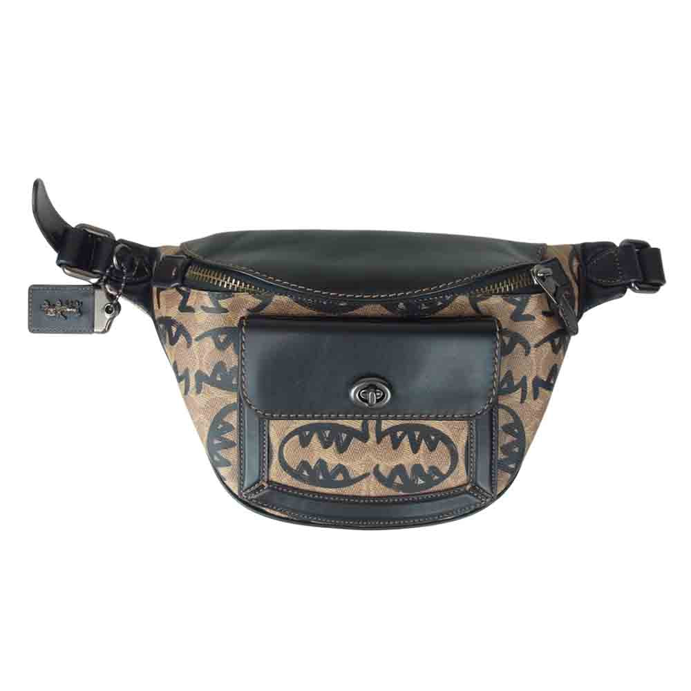 COACH コーチ Guang Yu シグネチャー レザー ボディバッグ ウエストポーチ ブラック系【極上美品】【中古】