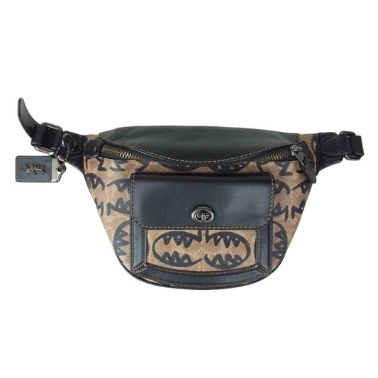 COACH コーチ Guang Yu シグネチャー レザー ボディバッグ ウエストポーチ ブラック系【極上美品】【中古】