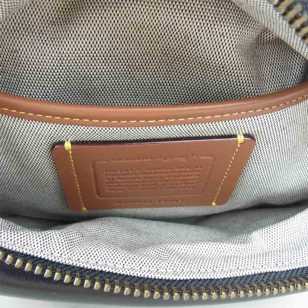 COACH コーチ Guang Yu シグネチャー レザー ボディバッグ ウエストポーチ ブラック系【極上美品】【中古】