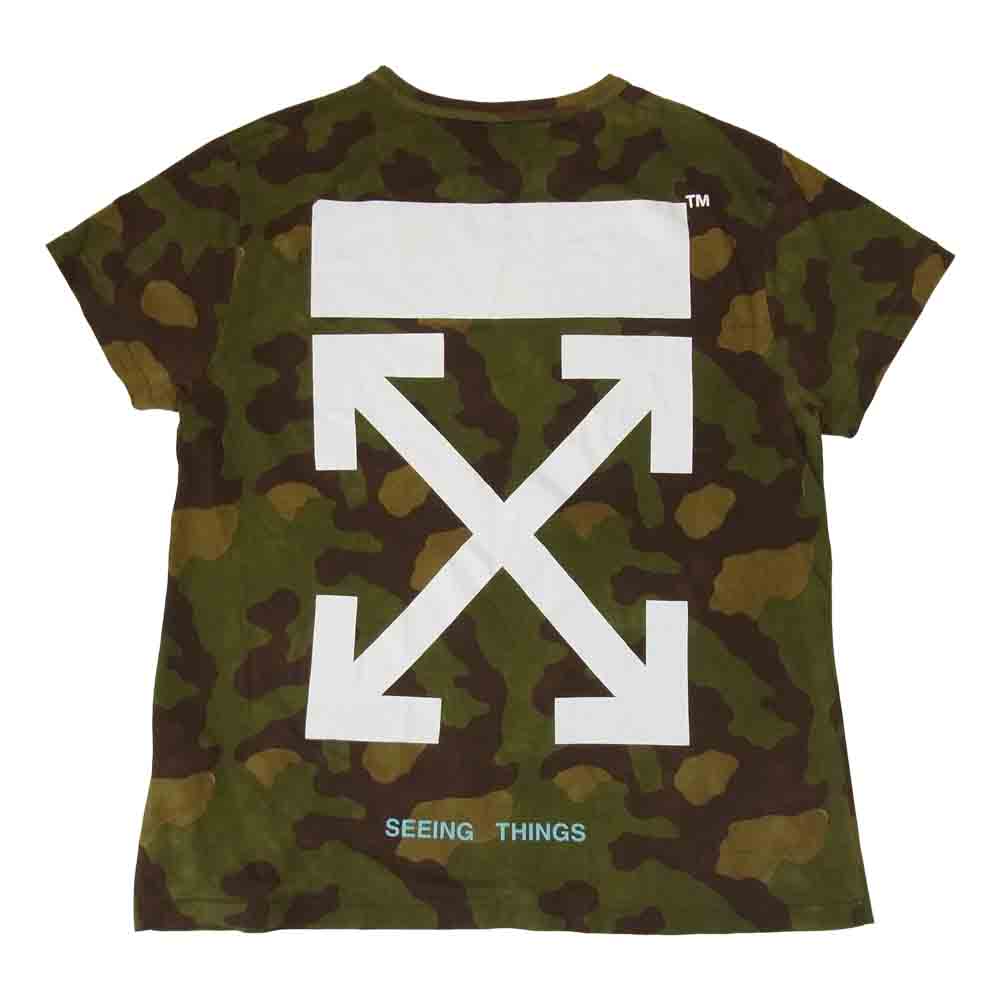 OFF-WHITE オフホワイト 国内正規品 カモ プリント Tシャツ カーキ系 ブラウン系 S【中古】