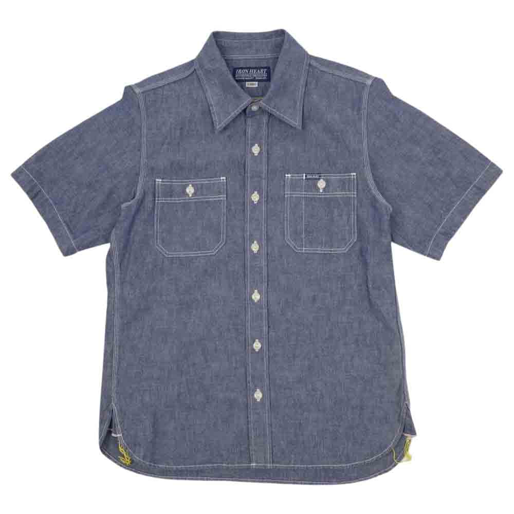 IRON HEART アイアンハート ヘビー オンス マチ付き 半袖 シャンブレー シャツ XS【中古】