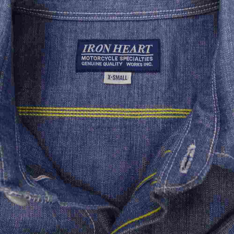 IRON HEART アイアンハート ヘビー オンス マチ付き 半袖 シャンブレー シャツ XS【中古】