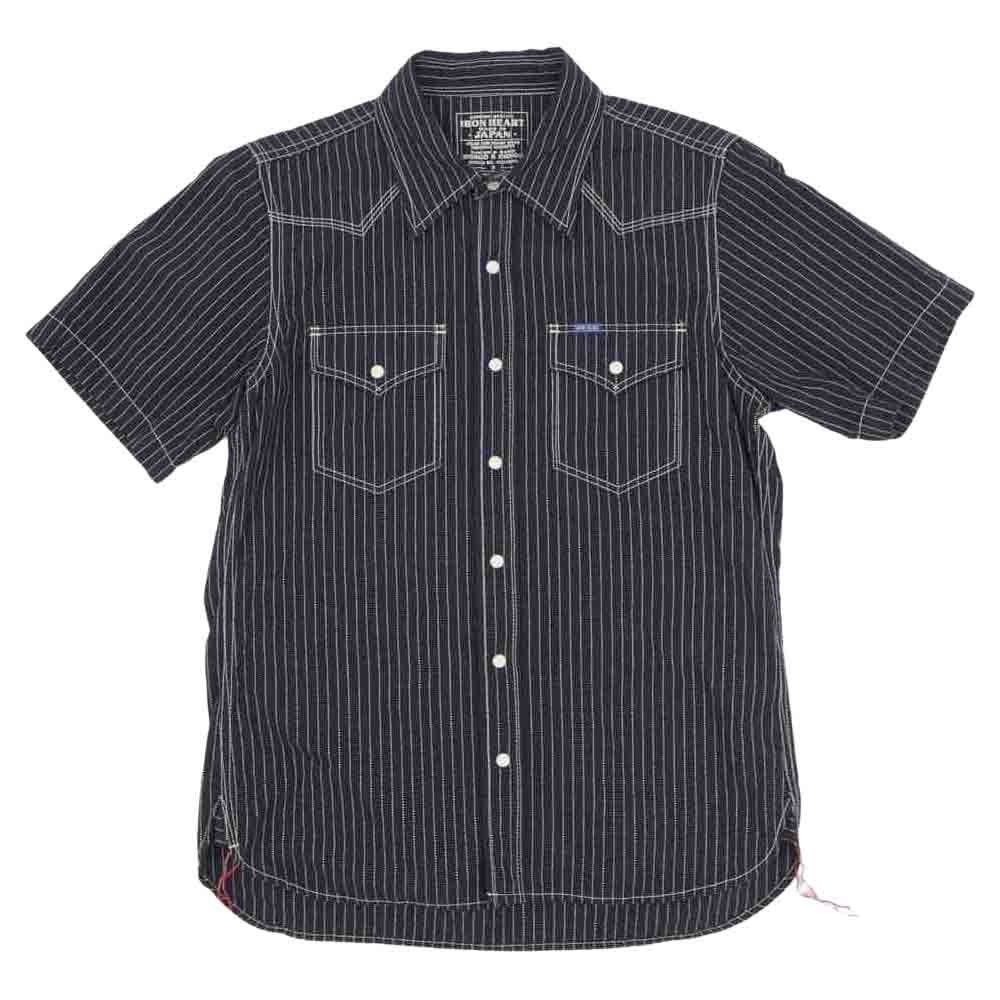 IRON HEART アイアンハート IHSH-146 7OZ PINSTRIPE CHAMBRAY S/S WESTERN SHIRT ピンストライプ 半袖 ウエスタン シャツ S【中古】
