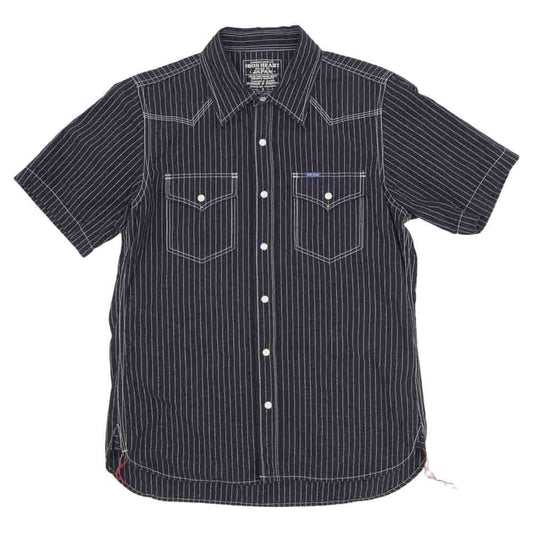 IRON HEART アイアンハート IHSH-146 7OZ PINSTRIPE CHAMBRAY S/S WESTERN SHIRT ピンストライプ 半袖 ウエスタン シャツ S【中古】