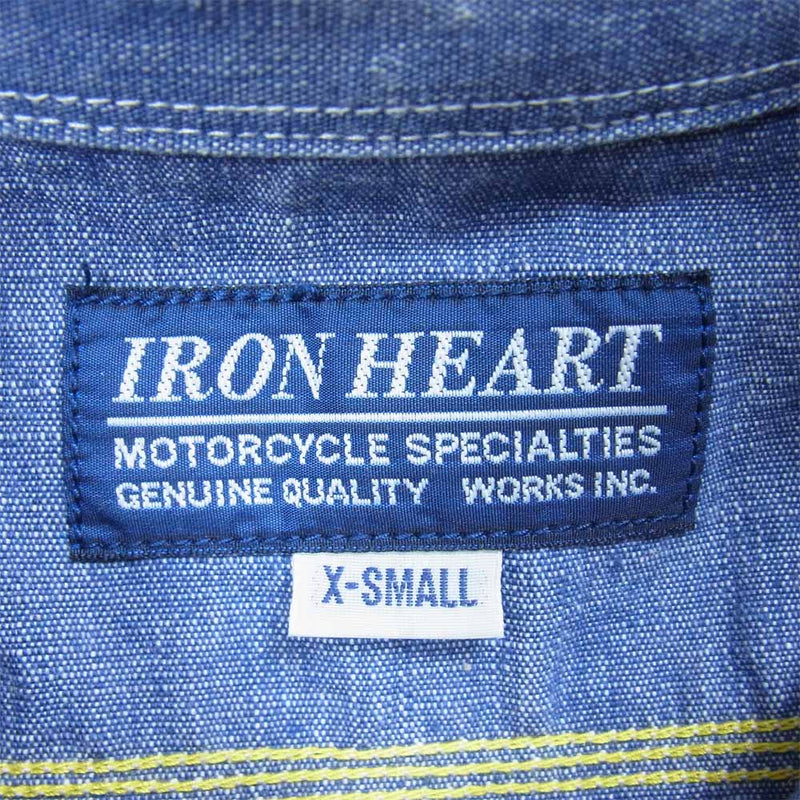 IRON HEART アイアンハート ヘビー オンス マチ付き シャンブレー シャツ インディゴブルー系 XS【中古】