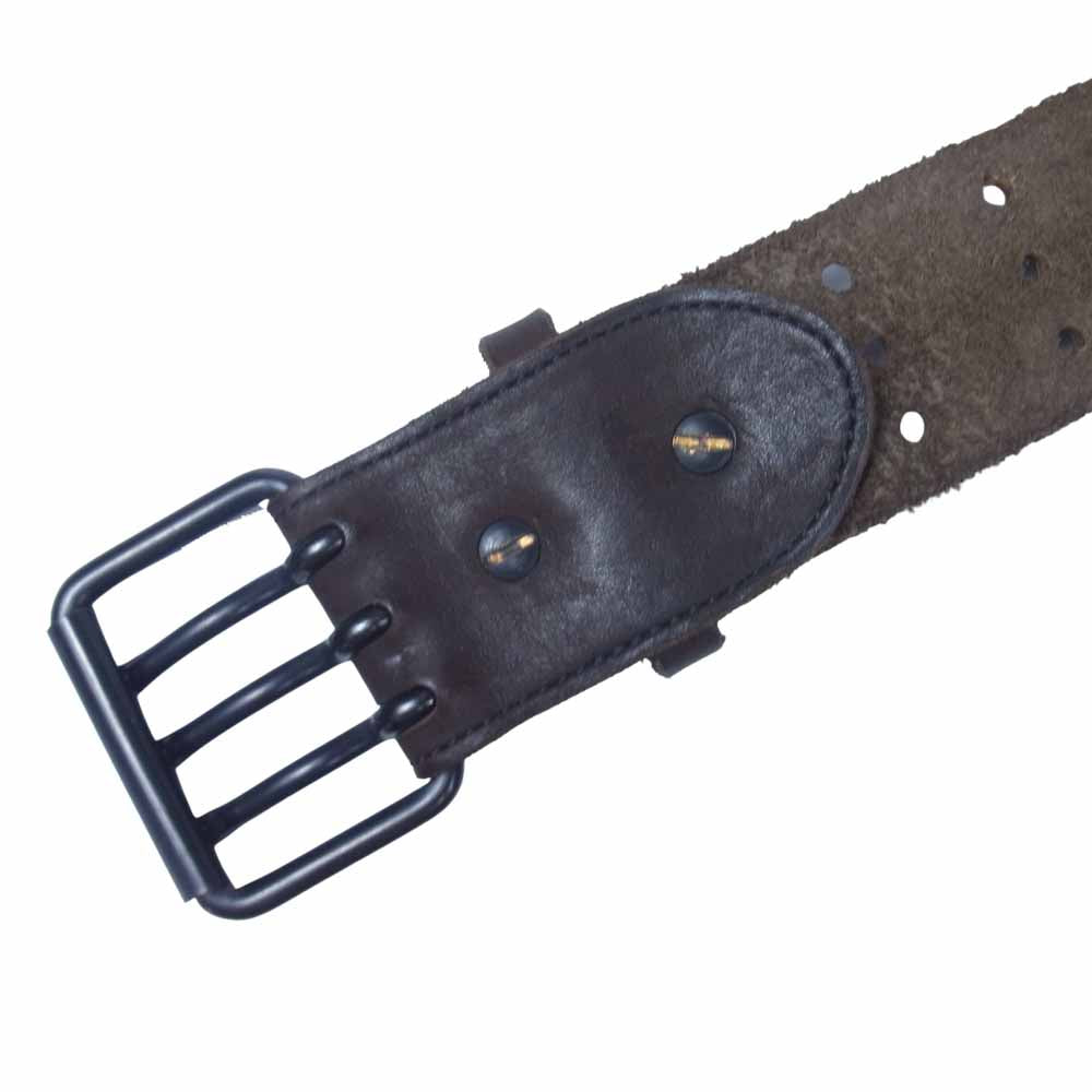 ISAMUKATAYAMA BACKLASH イサムカタヤマバックラッシュ ダブルショルダー 牛革 3PIN BUCKLE BELT バックル ベルト ダークブラウン系【中古】