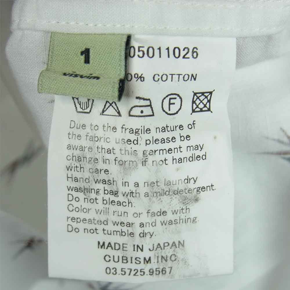 VISVIM ビズビム 16SS 116105011026 DUKE SHIRT S/S ALLOVER-V 長袖 シャツ コットン 日本製 ホワイト系 1【中古】