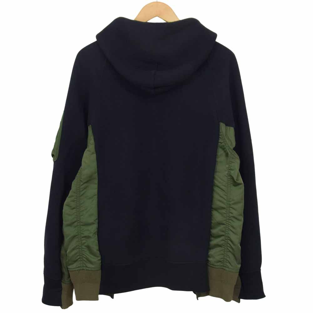 Sacai サカイ 20AW SCM-036 Sponge Sweat MA-1 Zip Hoodie ドッキング ジップ パーカー ネイビー系 3【中古】