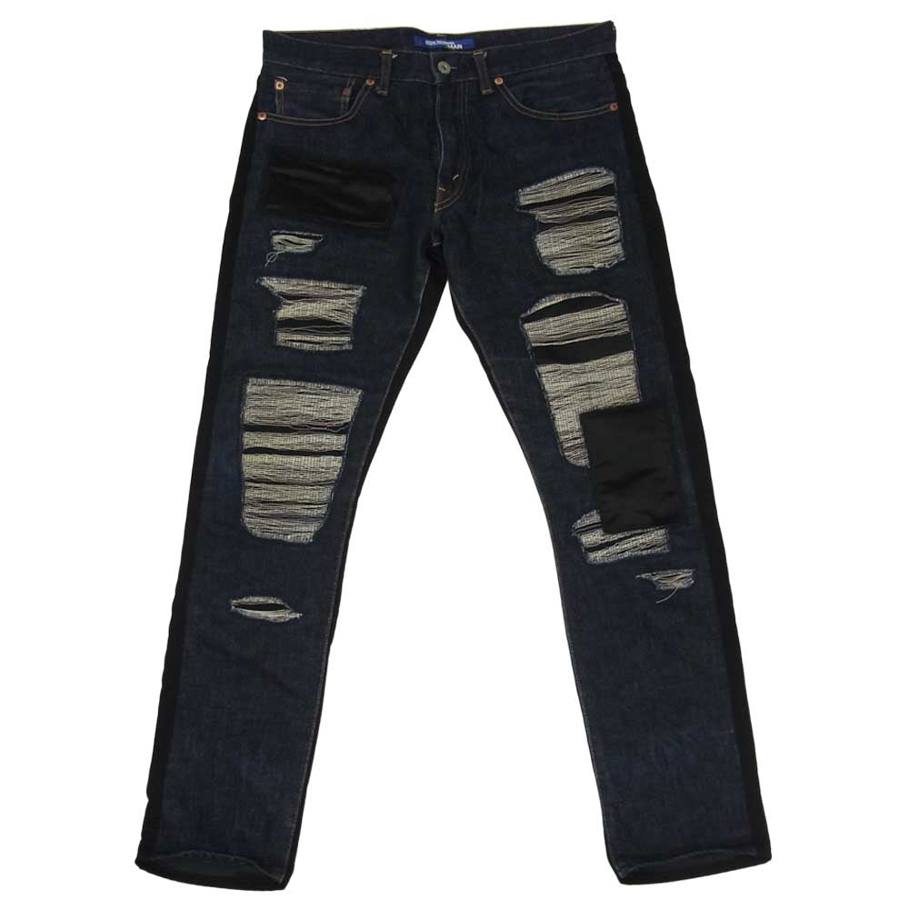 JUNYA WATANABE COMME des GARCONS MAN ジュンヤワタナベコムデギャルソンマン AD2015 WP-P039 綿デニム×ウールドスキン ダメージ加工 切替 パンツ インディゴブルー系 M【中古】