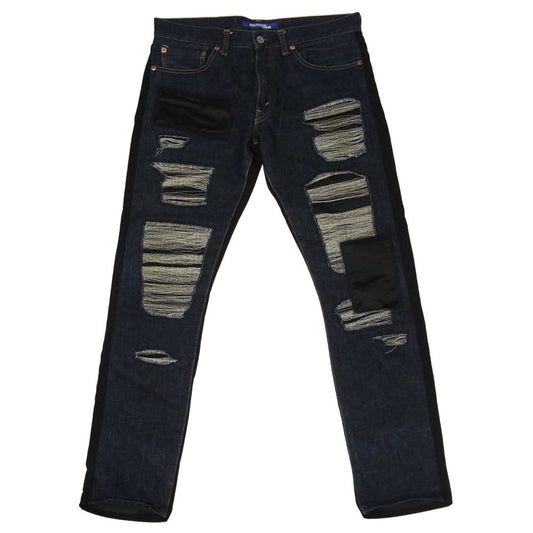 JUNYA WATANABE COMME des GARCONS MAN ジュンヤワタナベコムデギャルソンマン AD2015 WP-P039 綿デニム×ウールドスキン ダメージ加工 切替 パンツ インディゴブルー系 M【中古】