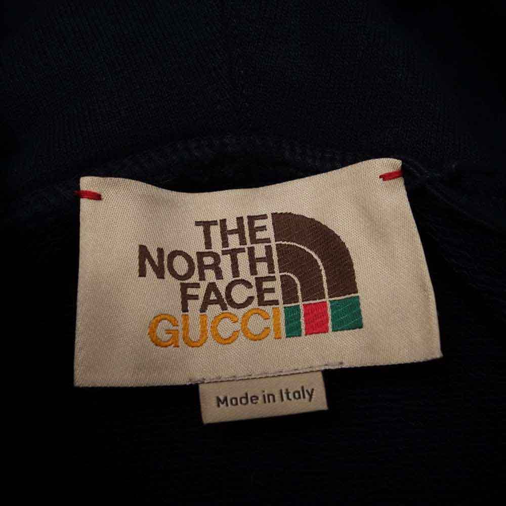 GUCCI グッチ 651724 × ノースフェイス THE NORTH FACE 国内正規品 プリント ロゴ パーカー ブラック系【極上美品】【中古】
