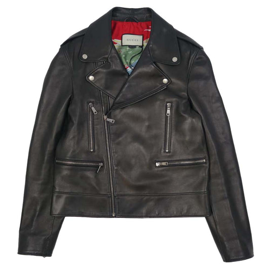 GUCCI グッチ 408386 国内正規品 シルク スカーフ ダブル ライダース ジャケット ブラック系 48【美品】【中古】