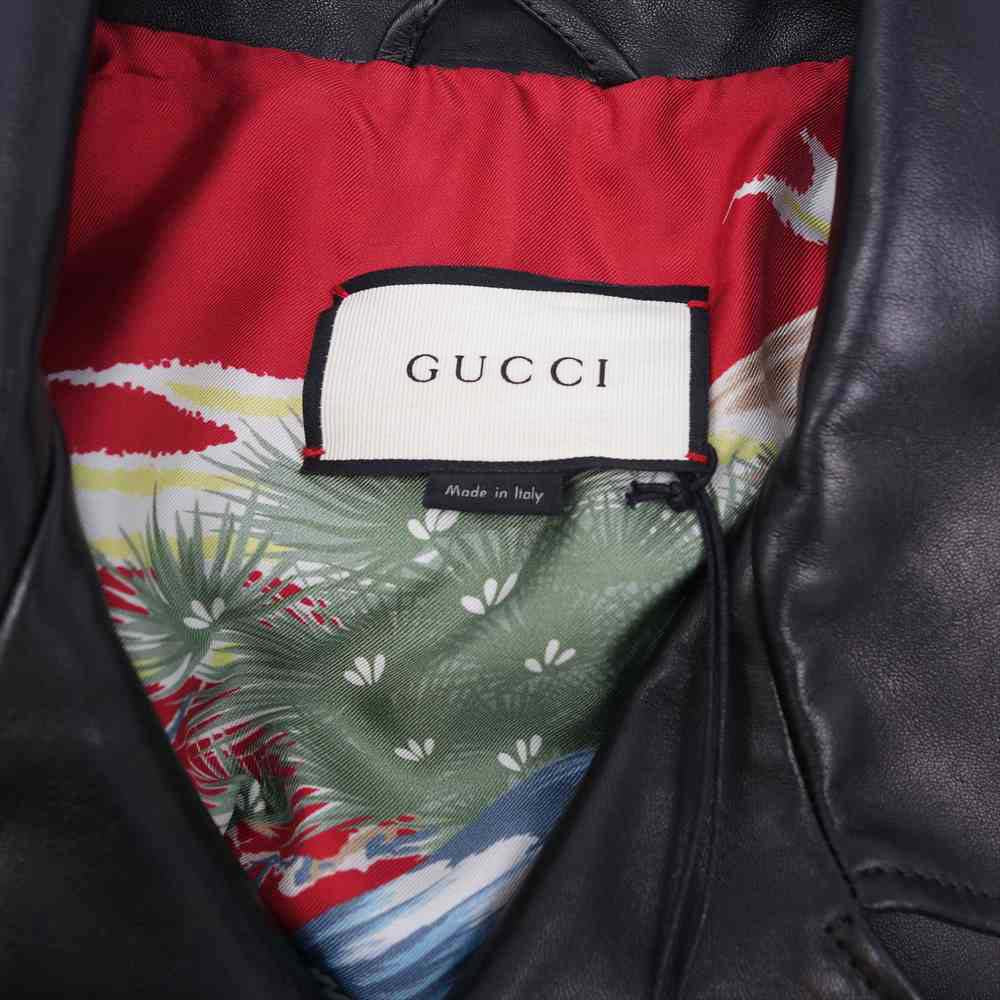 GUCCI グッチ 408386 国内正規品 シルク スカーフ ダブル ライダース ジャケット ブラック系 48【美品】【中古】
