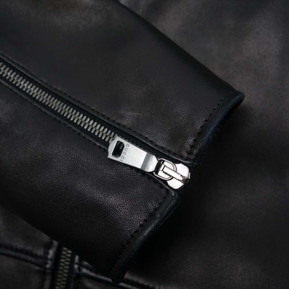 GUCCI グッチ 408386 国内正規品 シルク スカーフ ダブル ライダース ジャケット ブラック系 48【美品】【中古】